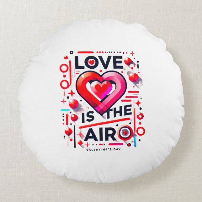 "Love is in the Air | Modern Valentine's Day  Round Cushion (Front)