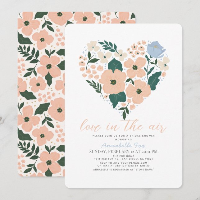 Love is in the Air Pink Floral Bridal Shower Invitation (Front/Back)