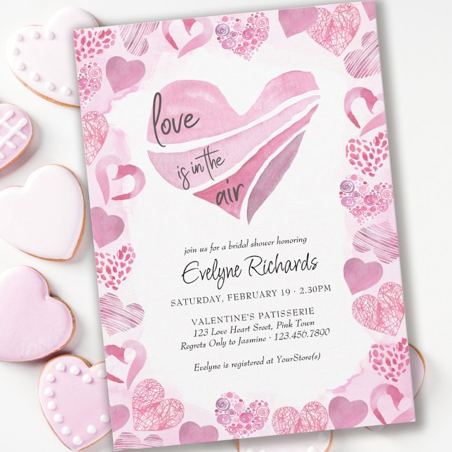 Love is in the Air Pink Love Hearts Bridal Shower Invitation (Creator Uploaded)