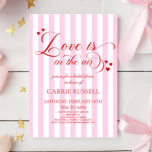 Love Is In The Air Pink Red Hearts Bridal Shower Invitation