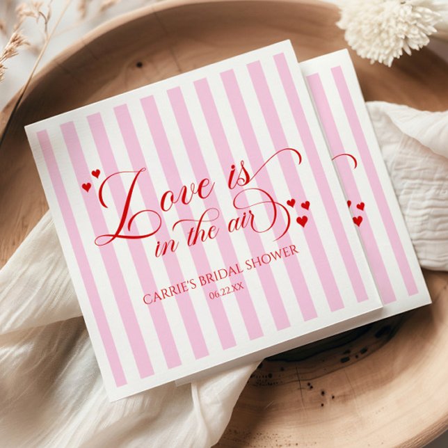 Love Is In The Air Pink Red Hearts Bridal Shower Napkin (Creator Uploaded)