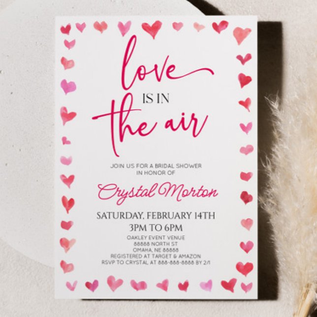 Love Is In The Air Red Pink Hearts Bridal Shower Invitation (Creator Uploaded)