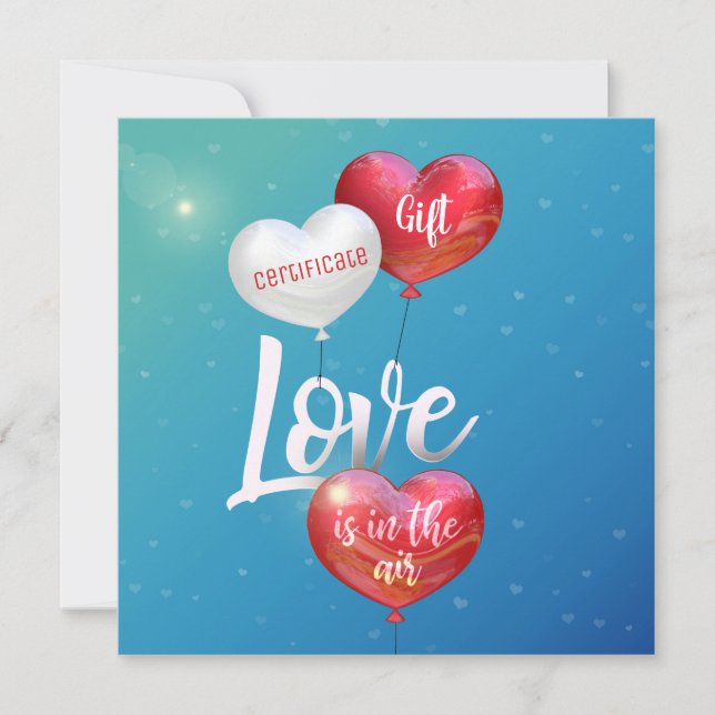 Love Is In The Air Valentine Balloons Gift Coupon Holiday Card (Front)