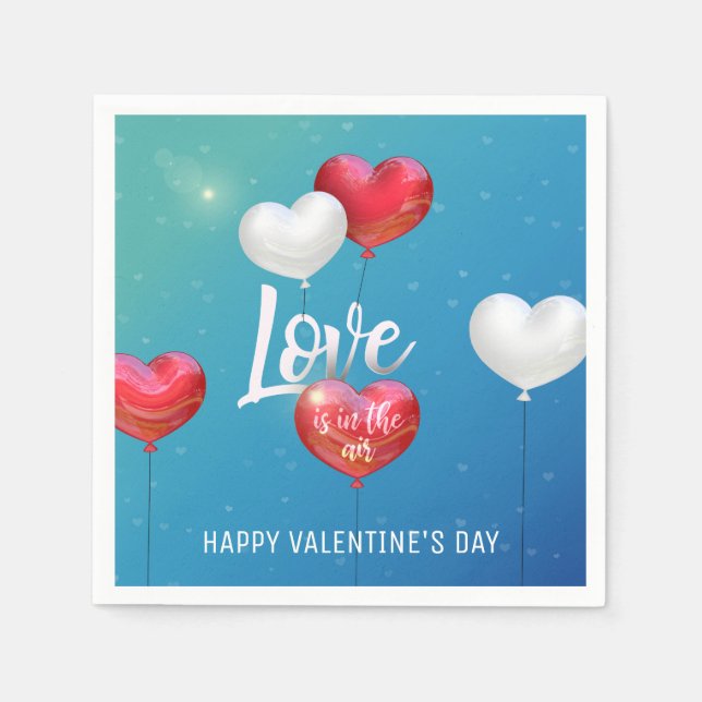 Love Is In The Air Valentine Balloons Paper Napkin (Front)