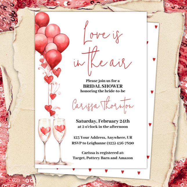Love is in the Air Valentine Hearts Bridal Shower Invitation (Creator Uploaded)