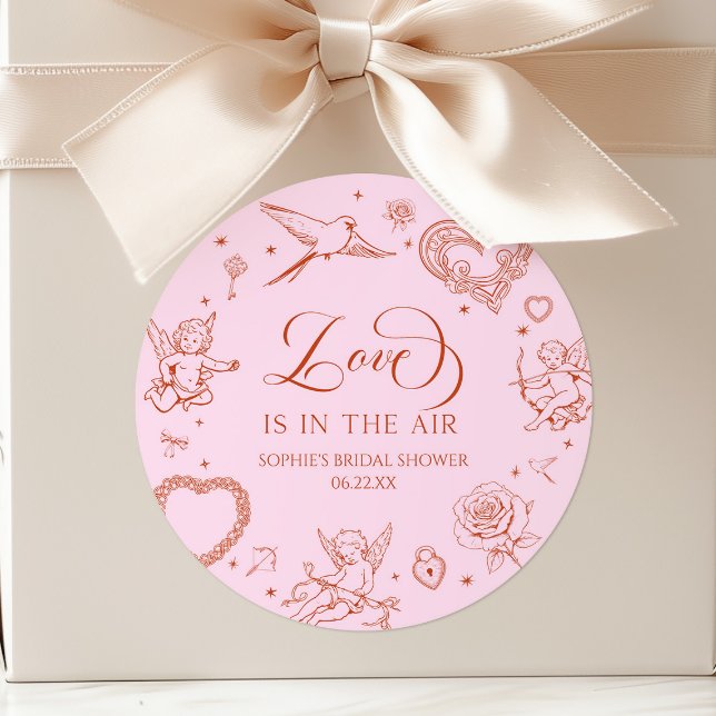 Love Is In The Air Valentine's Day Bridal Shower Classic Round Sticker (Creator Uploaded)