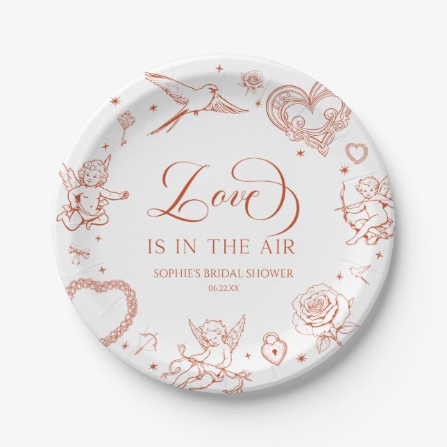 Love Is In The Air Valentine's Day Bridal Shower Paper Plate (Front)