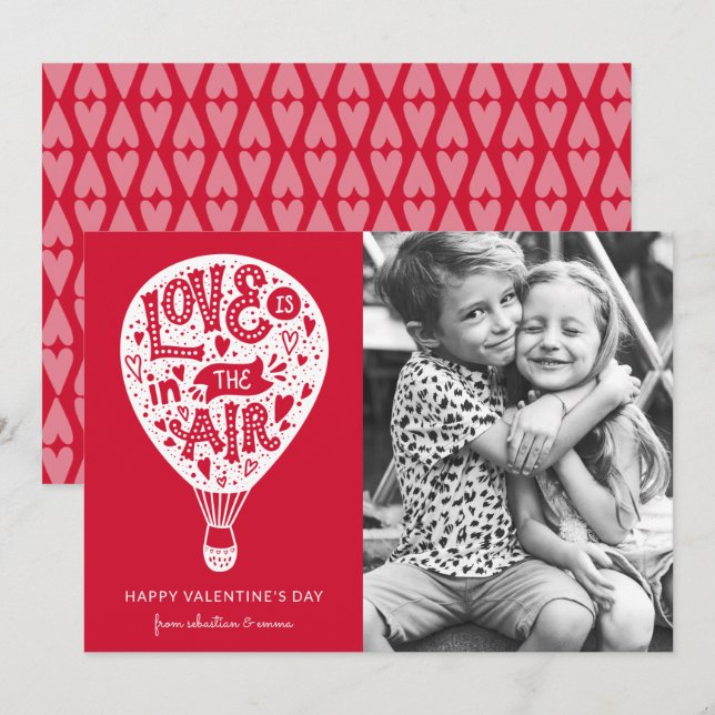 Love is in the Air | White | Valentine Photo Holiday Card (Front/Back)