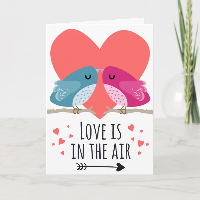 "Love is in the air" with lovely birds Valentine Card (Front)