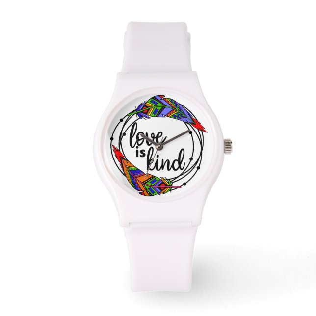 Love is Kind Colourful Feather Watch (Front)