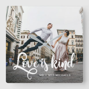 Love is Kind Photo with Names Square Wall Clock
