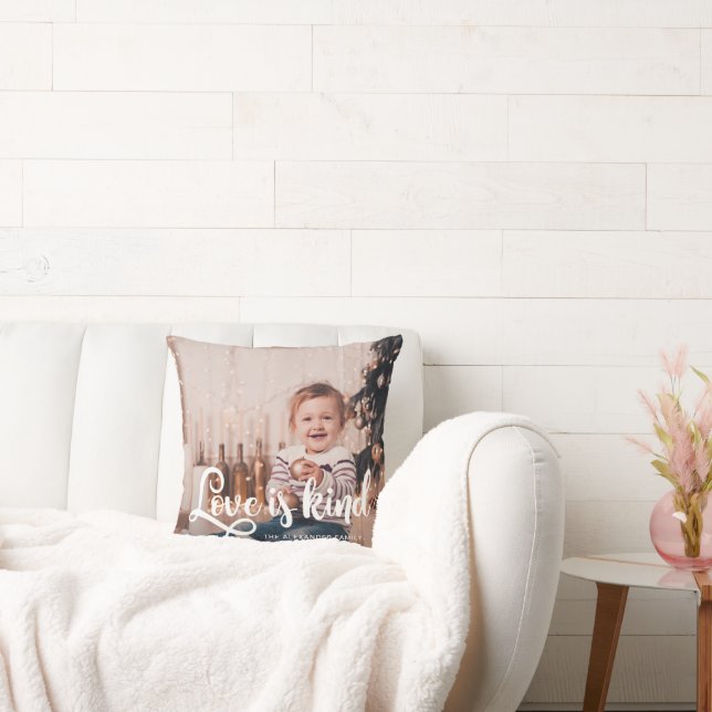 Love is Kind Script with Name and Photo Cushion (Couch)