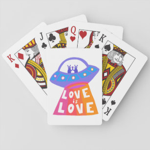 LOVE IS LOVE Aliens UFO Rainbow Pride Cute  Playing Cards