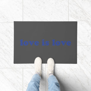"love is love" blue letters grey background - doormat