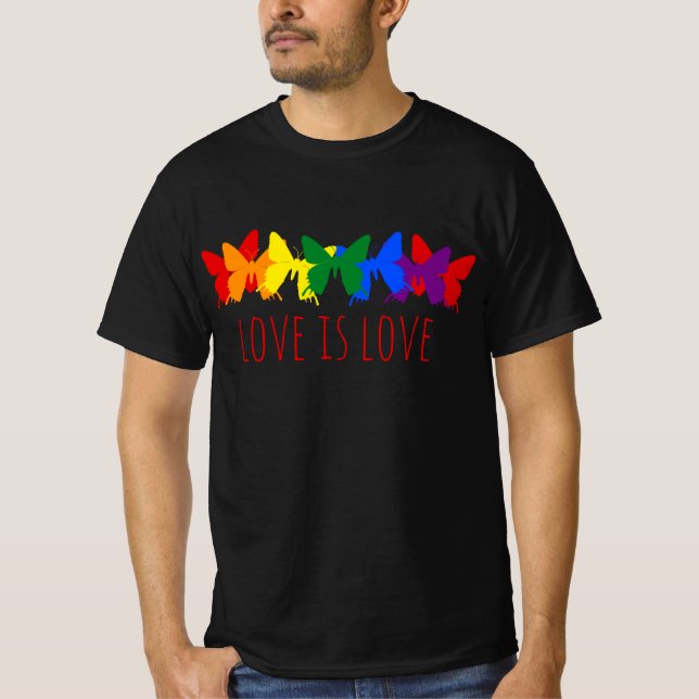 Love Is Love Butterfly Rainbow Black T-Shirt (Front)