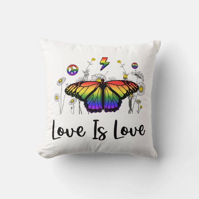Love Is Love Butterfly Throw Pillow For Couples (Front)