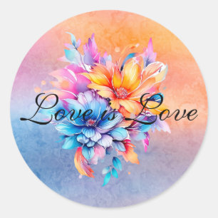 Love is Love Colourful Flowers Marble Wedding Classic Round Sticker