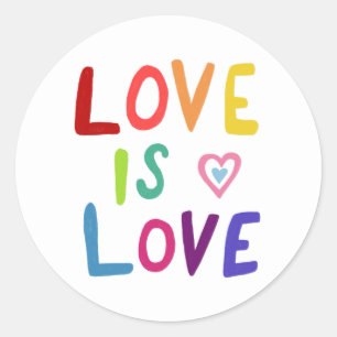LOVE IS LOVE Colourful Rainbow Handlettering Set o Classic Round Sticker