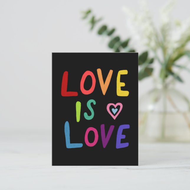 LOVE IS LOVE Colourful Rainbow Postcard (Standing Front)