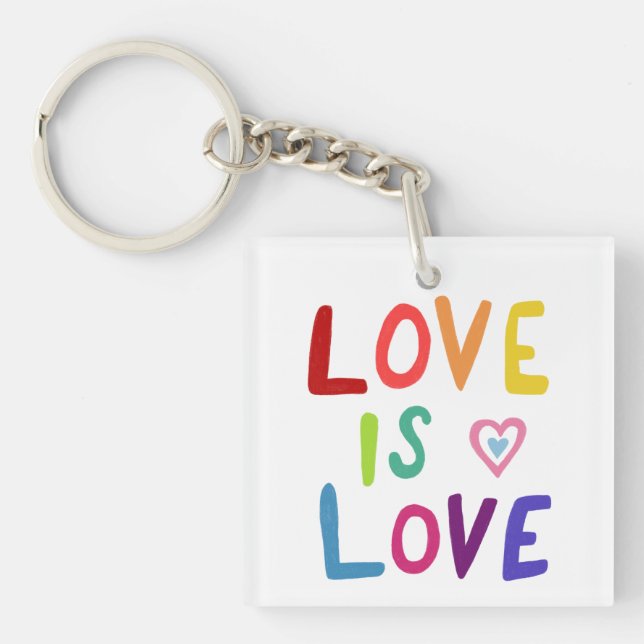 LOVE IS LOVE Colourful Rainbow Pride Key Ring (Front)