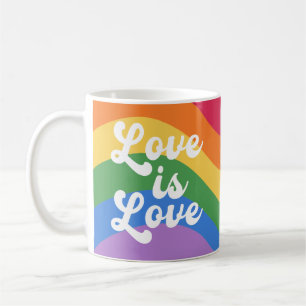 Love Is Love Colourful Rainbow Retro Script Coffee Mug