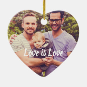 Love is Love Custom Photo Heart Ceramic Tree Decoration