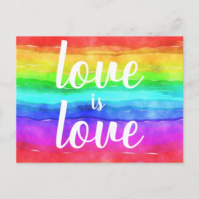 Love is Love| Gay Pride Rainbow Watercolor Postcard (Front)