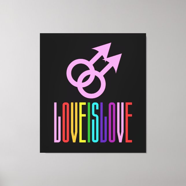 Love is Love Gay Relationship LGBT Rainbow Colours Canvas Print (Front)