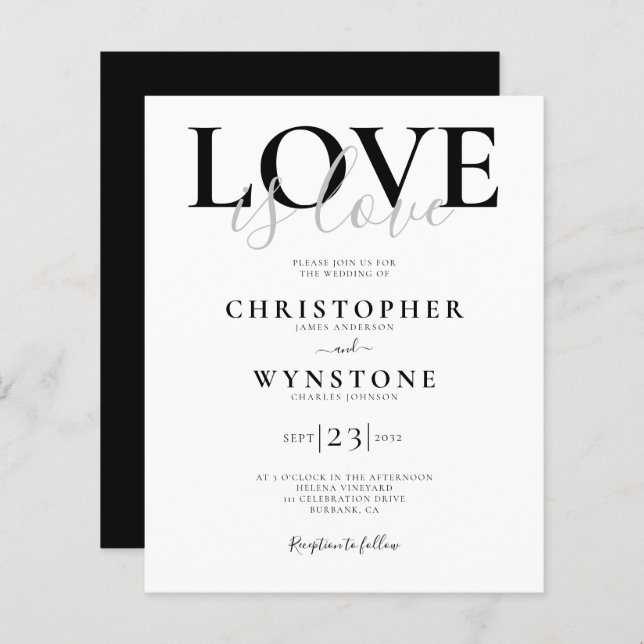Love is Love Gay Wedding Invitation (Front/Back)