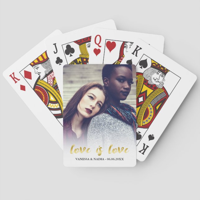 Love is Love | Gold Script Overlay Photo Playing Cards (Back)
