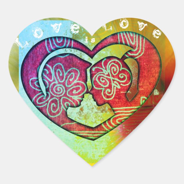 Love Is Love heart shaped stickers for couples (Front)