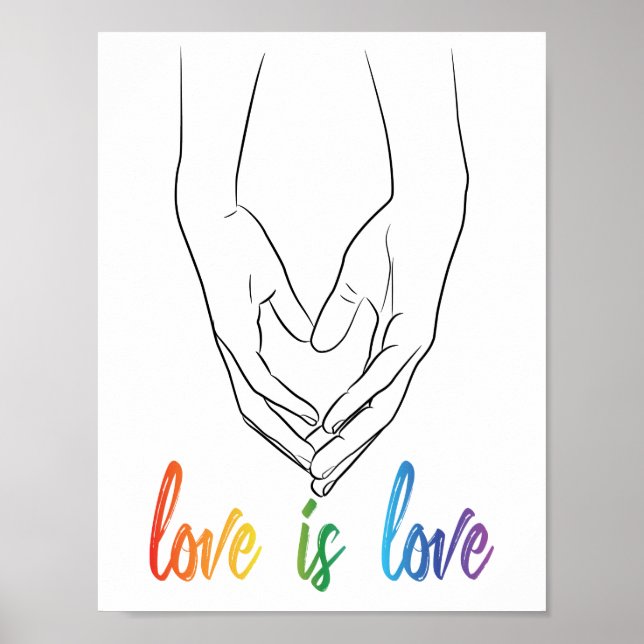 Love is Love Holding Hands Heart Line Art Pride Po Poster (Front)