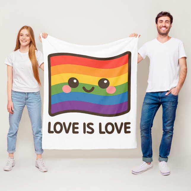 Love is Love – Kawaii Rainbow Design Fleece Blanket (In Situ)