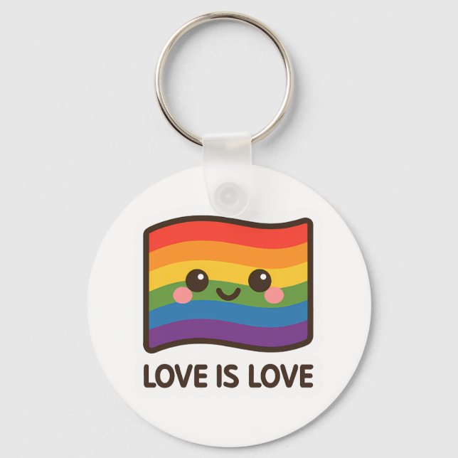 Love is Love – Kawaii Rainbow Design Key Ring (Front)