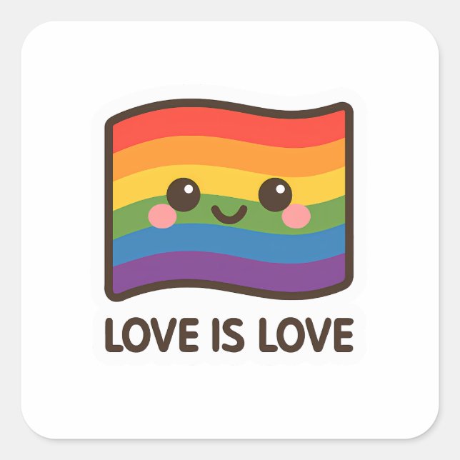 Love is Love – Kawaii Rainbow Design Square Sticker (Front)