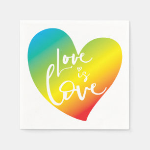 LOVE IS LOVE LBGT rainbow heart white lettering Napkin