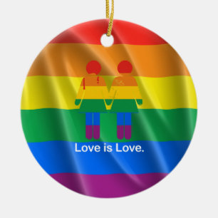 LOVE IS LOVE LESBIAN COUPLE -.png Ceramic Tree Decoration