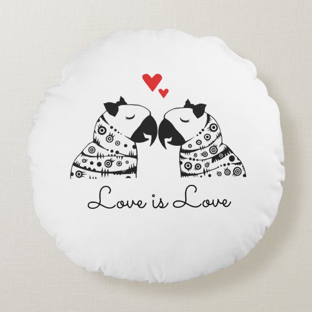 Love Is Love Lesbian Parrots Round Cushion (Front)
