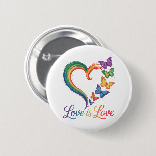 Love Is Love LGBT Butterfly Heart Rainbow 6 Cm Round Badge