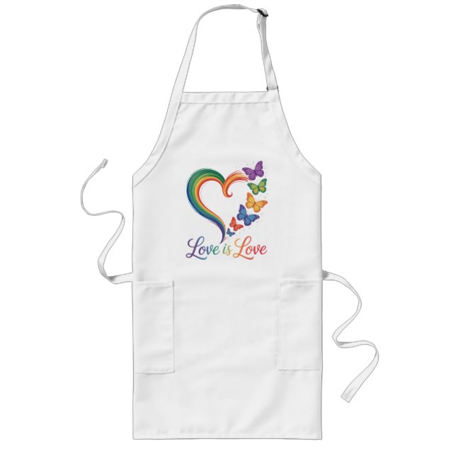 Love Is Love LGBT Butterfly Heart Rainbow Long Apron (Front)