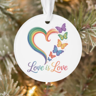love is love lgbt butterfly heart rainbow ornament