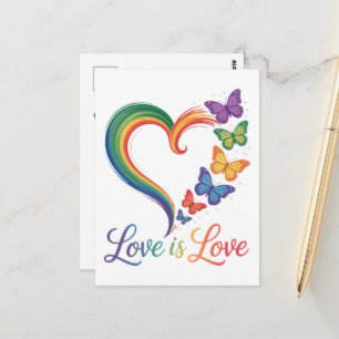 Love Is Love LGBT Butterfly Heart Rainbow Postcard