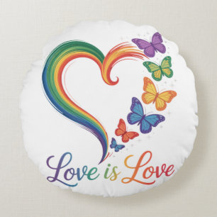 love is love lgbt butterfly heart rainbow round cushion