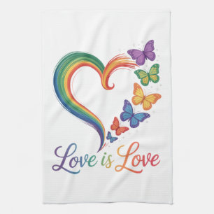 love is love lgbt butterfly heart rainbow tea towel