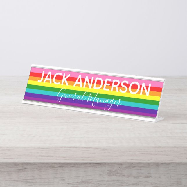 Love is Love LGBT Equality Gay Pride Rainbow Flag Desk Name Plate (Front)