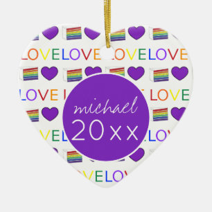 Love is Love LGBT Gay Pride Rainbow Cake Heart Ceramic Tree Decoration