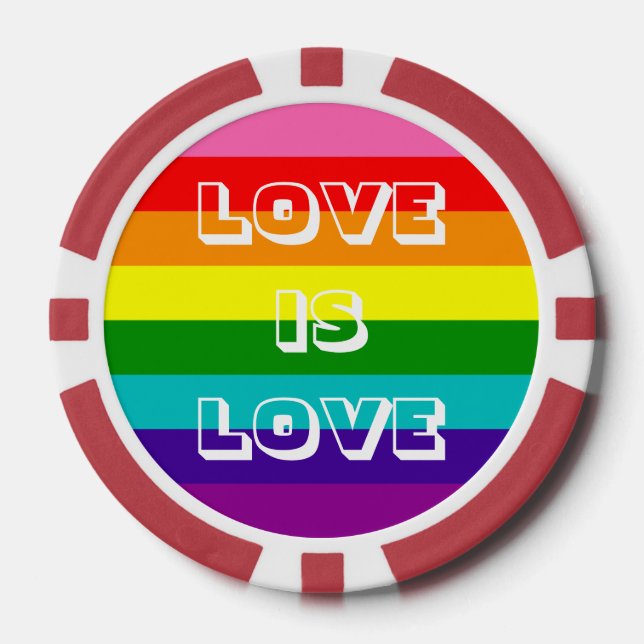 Love is Love LGBT Pride Rainbow Flag Custom Text Poker Chips (Front)