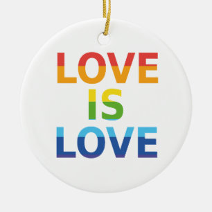 "Love is Love" LGBTQ modern rainbow Custom Photo Ceramic Tree Decoration