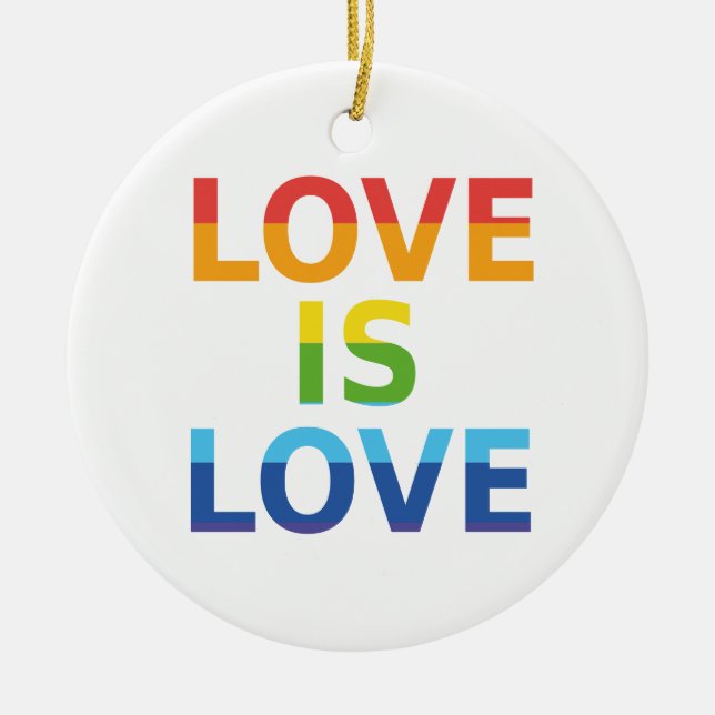 "Love is Love" LGBTQ modern rainbow Custom Photo Ceramic Tree Decoration (Front)