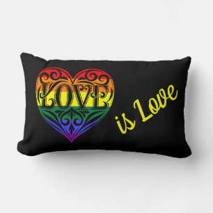 Love Is Love LGBTQ Rainbow Heart Lumbar Cushion